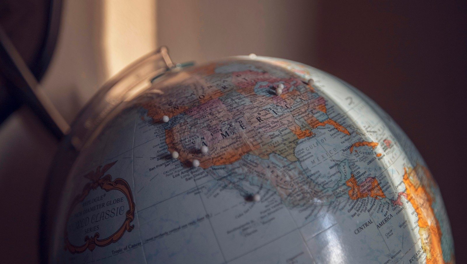 Vintage globe showing North and Central America